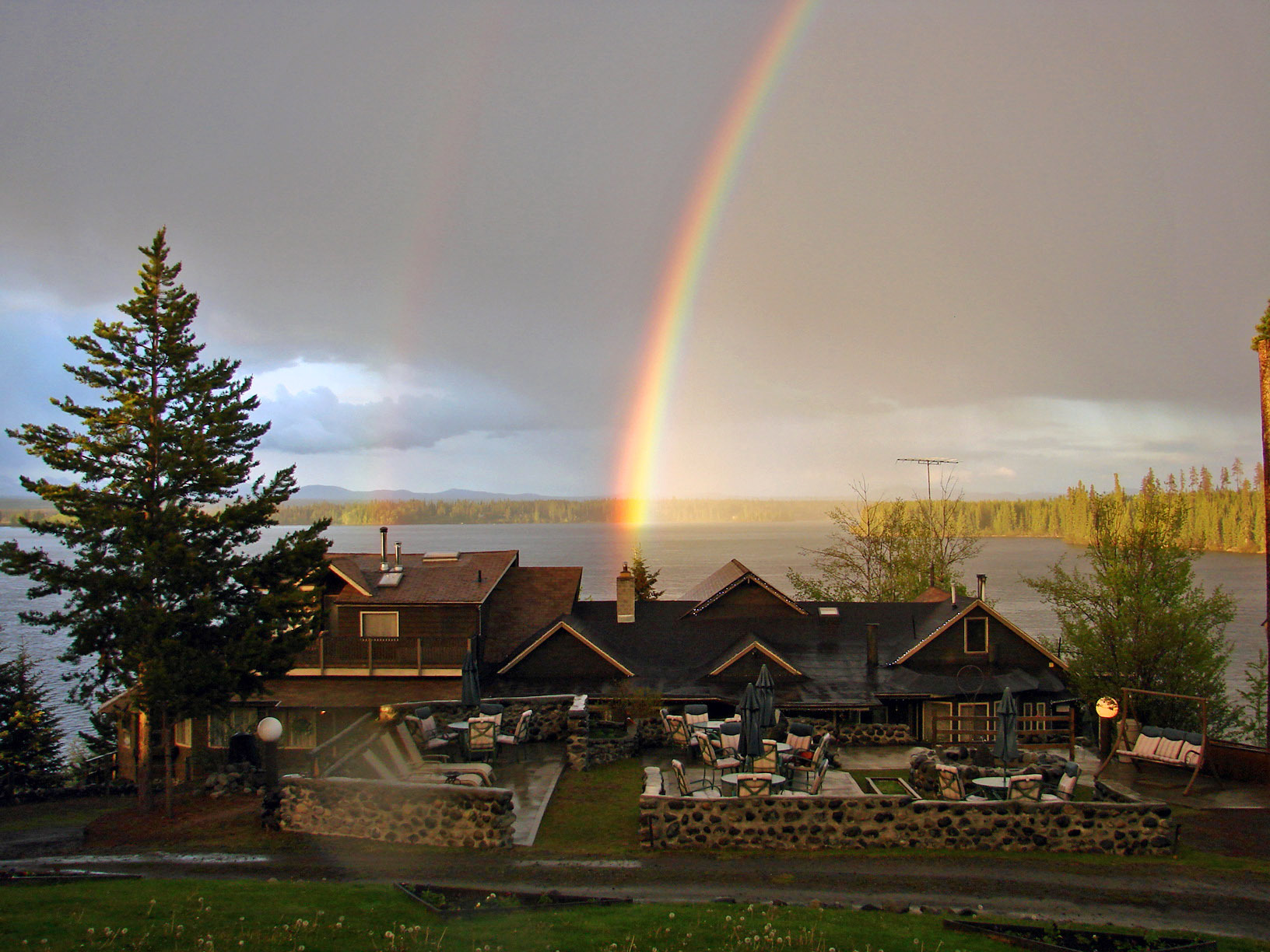 A rainbow over the lodge